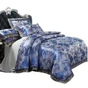 Bedroom Quilt Pillow Cover Case - Blue Floral