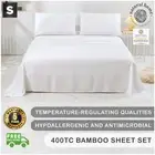 Natural Home Bamboo Soft Hypoallergenic Flat Fitted Sheet Set White Single