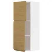 METOD wall cabinet with shelves/2 doors, white/Voxtorp oak effect, 40x37x100 cm