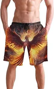 [XYMZR] Men's Swim Trunks Phoenix Fire Black Wing Quick-Dry Bathing Suit Swimming Board Shorts S