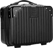 [BSTKEY] Portable Hard Shell Cosmetic Travel Case, Small Travel Hand Luggage with Elastic Band, Mini ABS Carrying Makeup Case Suitcase, Black