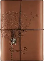 OMEYA Leather Journal Notebook, Refillable Writing Journal Diary Planner for Women Girls (Brown, A5-9.3''×6.3'')