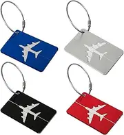 SHUBEIEUMI Luggage Tag Air Travel, Pack of 4 Luggage Tags with Address Label, Aluminium Luggage Tag, Suitable for Travel Luggage, Travel Bag, Suitcase, Bags, Backpacks (4 Colours)