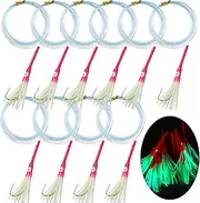 Fishing Squid Bait Rigs,Glow Octopus Squid Skirts Rig Trolling Lures Saltwater Luminous Soft Plastic Fishing Lures Rig with Sharp Hooks for Bass Halibut Trout Tuna Salmon