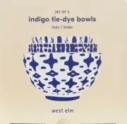 WEST ELM CobaIt Blue Indigo Tie Dye Nesting Bowls Set Of 3