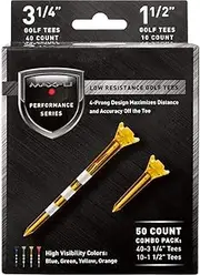 Maxfli Performance Series Low Resistance 3 1/4'' & 1 1/2'' Assorted Golf Tees - 50 Pack