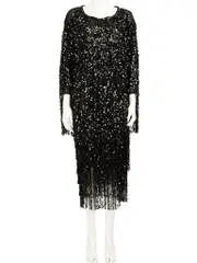 Black Silk Sequin Tassel Dress