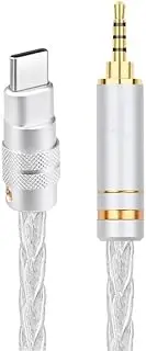 HiFi Pure Silver USB Type C to 3.5mm 2.5mm 4.4mm Jack Type-C Audio Cable for Car Speaker Headphones(Type c to 4.4,1m)