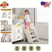 Adjustable Child Step Stool: Non-Slip 3-Step Gray Ladder for Bathroom & Kitchen