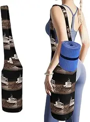 JKLQWH Coffee Cup And Coffee Beans Printed Yoga Mat Bag Long Tote with Pockets for Your Yoga Accessories Exercise Yoga Mat Carrier Holder Multi-Functional Storage Bag Holds Most Pilates Mats