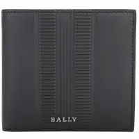 在飛比找Yahoo奇摩購物中心優惠-BALLY BRASAI.SH 金屬字母牛皮八卡對折短夾(黑