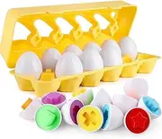 Matching Eggs, 12-Piece Color & Shape Sorter, Montessori Toddler Learning Toys for 1 2 3 Year Old, Educational Fine Motor Skill Activity, Easter Travel Game with Storage Case – Kids
