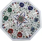 Octagon Marble Coffee Table Top Floral Design Inlay Work Entryway Table for Home