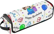 [miaozhen] Hair Tool Travel Bag for Women and Heat Resistant Mat with Zipper Portable Hair Styling Tool Organizer for Flat Irons, Straighteners, Curling Irons,Happy Birthday Balloon Colorful Travel Bag