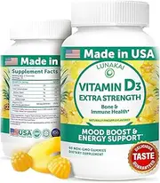 Lunaki Vitamin D D3 Gummies - Chewable, Organic, Non-GMO, No Corn Syrup, Vegetarian, All Natural, Immunity, Bone and Mood Support for Adults - Gummy 60 Day Supply