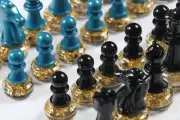 Chess Piece set - Turquoise Luster and Ice Black w Gold Leaf Base, No Board