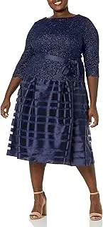 [Alex Evenings] Women's Plus-Size Tea Length A-Line Dress with Tie Belt