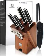 Knife Set, Hanmaster 7 Pieces German Steel Knife Sets for Kitchen with Block, Sharp Kitchen Knife Set for Home and Restaurants, Gift Box Packed.