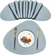 JTX Oval Leather Placemats for Dining Table Heat-Resistant Non-Slip Washable Insulation Coffee Mats Nordic Style Kitchen Place Mats Set (Placemats Set of 8, Light Grey)
