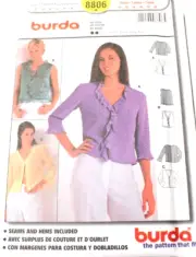 Burda 8806 Misses Jacket & Top 10-12-14-16-18-20 Sewing Pattern (Option Ruffle)
