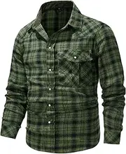 [KEOYA] Men Flannel Shirts Long Sleeve Button Down Top Vintage Plaid Shirt Fall Winter Collared Tops Casual Work Tops Mens Fashion Overshirts with Pockets S-XXL