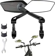 Bike Mirrors for Handlebars, 360° Adjustable Rotatable Bike Rear View Mirror, Bike Mirror Handlebar Mount, Shock Shatterproof Bike Mirror for Fitness Travel Mountain Cycling Touring