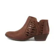 SODA Women's Perforated Cut Out Stacked Block Heel Ankle Booties (8.5 M US, Cogn
