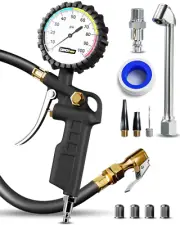 Tire Inflator with Pressure Gauge – Large Glow Dial, Swivel Air Chuck with Gauge