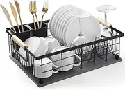 Dish Drying Rack with Stone Drying Mat ，Diatomaceous Earth Mat for Kitchen Counter ， Dish Drainers with Cutlery Holder，Quick Dry, Non-Slip