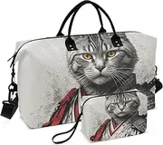 [ZRYSMY] Duffel Bag for Traveling, Cat Samurai Red White Travel Bag Gym Bag, with Multiple Interior Pockets Shoulder Weekender Bag for Women Men with Toiletry Bag 20.5L x 1.9W x 13.8H, Multi-Colored