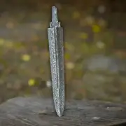 Feather Damascus Steel Double Edge Knife Blank Blade Full Tang 15 inch, Dagger