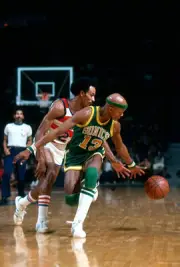 Slick Watts Seattle Supersonics battles for a loose ball with Dave- Old Photo