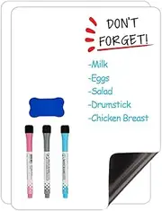 2 Pcs A4 Magnetic Dry Erase Whiteboard Sheet for Fridge,Dry Erase Board,3 Whiteboard Pens(Red Black Blue 1 Eraser,Magnetic Soft White Board for Home, Office, School (A4 2pcs, White)