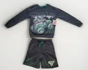 boys monster jam short set size XXL 18 2 peice short and sweatshirt black