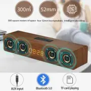 Rechargeable Wooden Alarm Clock with Bluetooth Subwoofer Speaker and FM Radio