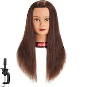 (Dark Brown) - Traininghead 50cm - 60cm Female 100% Human Hair Mannequin Head Hair Styling Training Head Cosmetology Manikin Head Doll Head for Hairdresser with Free Clamp (brown)