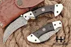HUNTEX Custom Handmade Damascus 110mm Buffalo Horn Folding Pocket Karambit Knife
