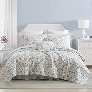 [Laura Ashley] Quilt Set, Super Soft Bedding with Matching Shams, Includes Bonus Throw Pillow, Chic Room Decor (Emilie Blue, King)