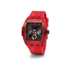 New Guess 43mm Stunning Black Sunray Dial Red Case Red Silicone Watch GW0203G5