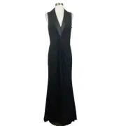 Adrianna Papell Women's Formal Dress Size 6 Black Sleeveless Tuxedo Evening Gown