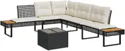 vidaXL Garden Sofa Set with Cushions - Black Poly Rattan & Glass Outdoor Patio Furniture - L-Shaped Couch, Side Tables Included, UV-Resistant, Weather Durability, Ideal for Garden, Terrace, or Deck