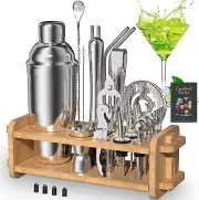 30pcs Bartender Kit Cocktail Shaker Set Bamboo Stand Bar Martini Mixer Bar Tools