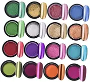 Baluue 16 Colors Mirror Powder Titanium Nail Pigment with Optical Metal Plating Sequins Smudgers for Stunning Nail Art Designs