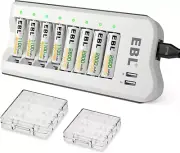 Battery Charger with AA AAA Batteries - 8Bay Battery Charger and 4Pcs AA Recharg