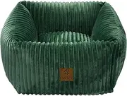 Charlies Ascher Plush Corduroy Square Calming Dog Bed Luxurious Removable Easy-to-Clean Cover Filling is 100% Recycled Polyester Anti-Slip Base - Eden Green Small 57x57x30cm