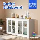 Buffet Sideboard Cabinet Kitchen Storage Hallway Table Sliding Doors White