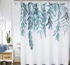 SMABU Shower Curtain Light Blue Leaves on The Top Nature Watercolor Leaf 72x72