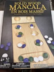 New Solid Wood Mancala, Strategy Game, Folding Game Board Stores Pieces.