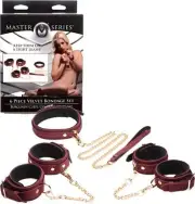 6 Piece Velvet Bondage Set Leather Restraint Kit Hand Ankle Cuffs Collar Leash