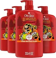 Old Spice Cleansing Body Wash for Men, 3X Defense, 24/7 Shower Fresh with Lasting Scent, 2-in-1 Body & Face Wash, Bearglove with Crisp Orchard Scent, 33.4 (Pack of 4)